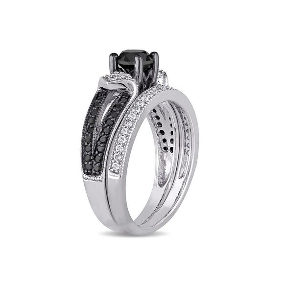 1.12 Carat (ctw) Black Diamond Engagement Ring and Wedding Band Set Sterling - Picture 5 of 5